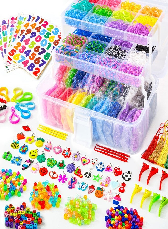 INSCRAFT 17500+ Rubber Loom Bands with 3 Layer Transparent Container, 28 Colors, 600 S-Clips, 352 Beads, 40 Cartoon Pendant, Bracelet Making Refill Kit for Kids - Image 1